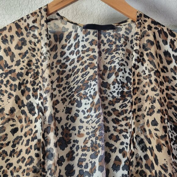 Womens Leopard Print‎ Duster Kimono Semi Sheer Open Front Cardigan resortwear - Picture 7 of 9
